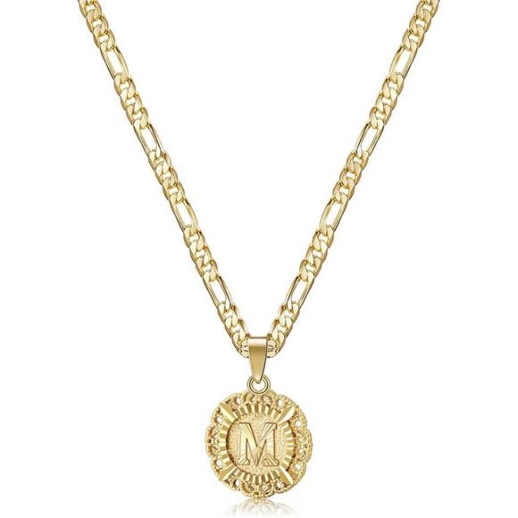 14k Gold Plated Round Letter M Pendant Necklace Capital Monogram Necklace 39$